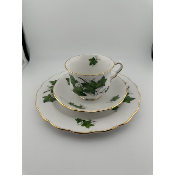 Royal Kent "Green Ivy" Tea Trio Set Made in Staffordshire England Bone China - Picture 8 of 8